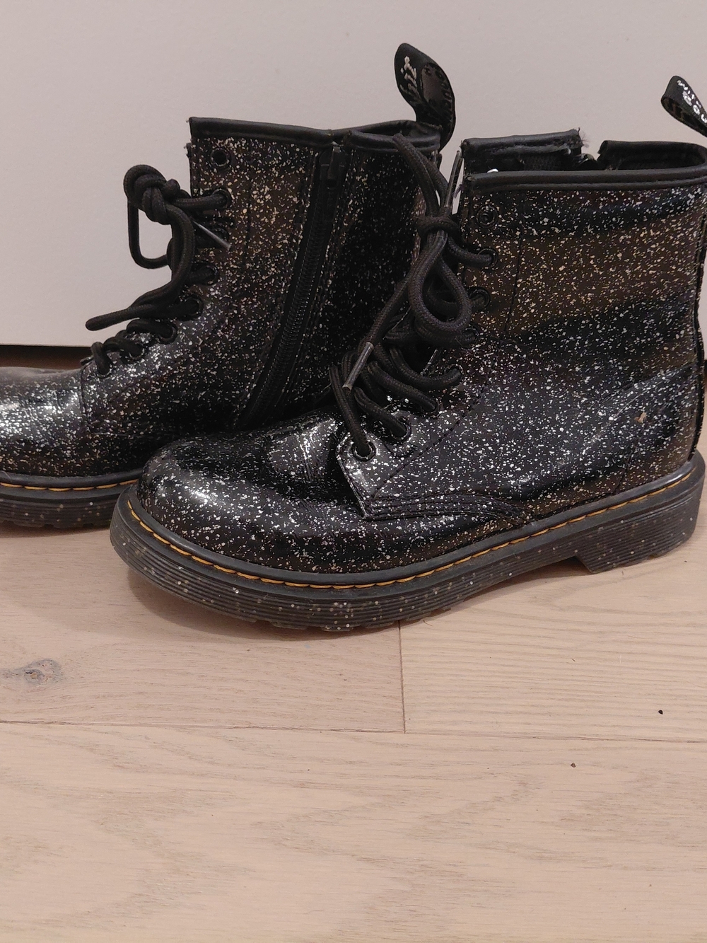 Dr. Martens Black Glitter Lace-Up Combat Boots with Side Zip